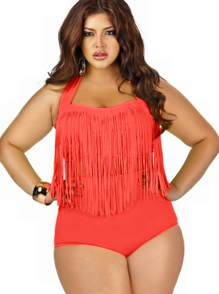 F4318-7Plus size high waisted fringe bikini